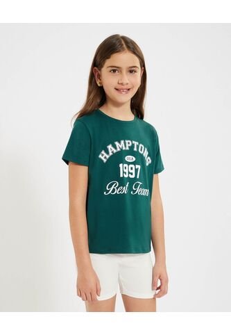 Camiseta Para Niña Manga Corta Cuello Redondo Color Verde Oscuro Marca Ostu #90090275 Ostu