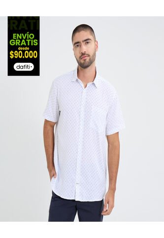 Camisa Para Hombre Manga Corta Con Bolsillo Cuello Button D Color Blanco Marca Ostu #60010809 Ostu