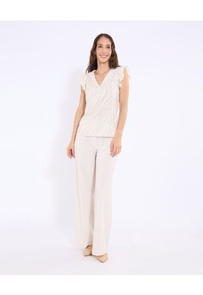 Blusa  Para Mujer Manga Corta Color Beige Marca Ostu #40121221