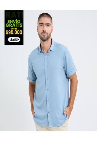 Camisa Para Hombre Manga Corta Sin Bolsillo Cuello Casual M Color Azul Marca Ostu #60010808 Ostu