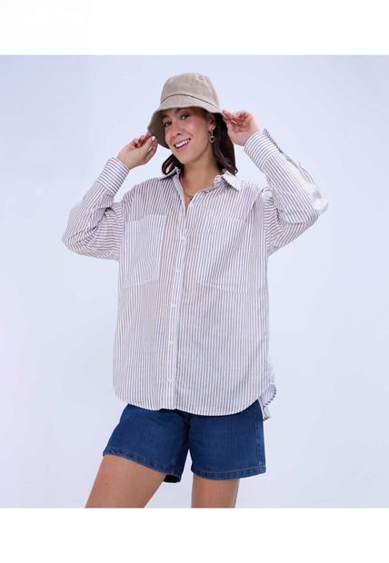 Camisa Para Mujer Manga Larga Color Beige Marca Ostu #40010271
