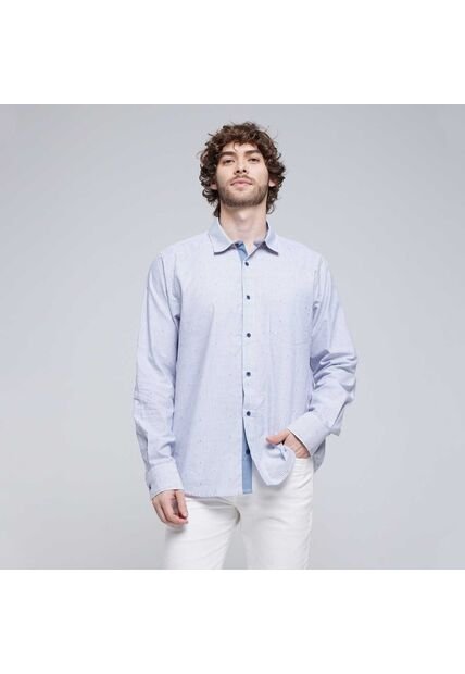 Camisa Para Hombre Manga Larga Con Bolsillo Color Azul  Marca Ostu #60010685