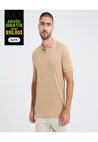 Polo Para Hombre Cuello Tejido Sin Bolsillo Color Beige Marca Ostu #60110739 Ostu