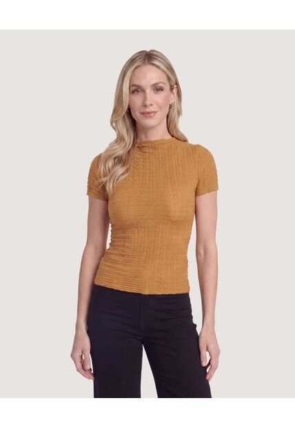 Camiseta Con Textura  Para Mujer Mostaza Ostu