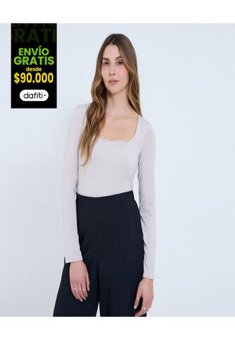 Camiseta Para Mujer Manga Larga Moda Color Beige Marca Ostu #40092412 Ostu