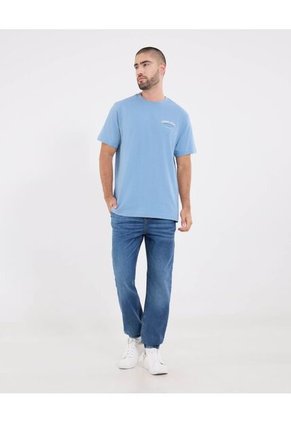 Camiseta  Para Hombre Manga Corta Cuello Redondo Color Azul Marca Ostu #60091844