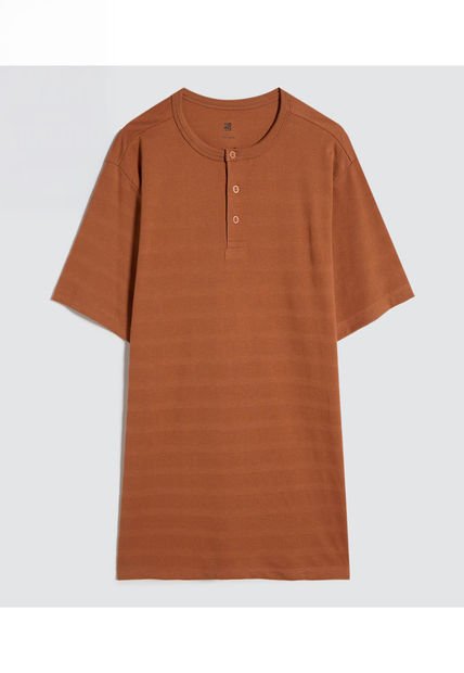 Camiseta Para Hombre Manga Corta Cuello Henley Color Terracota Marca Ostu #60091536
