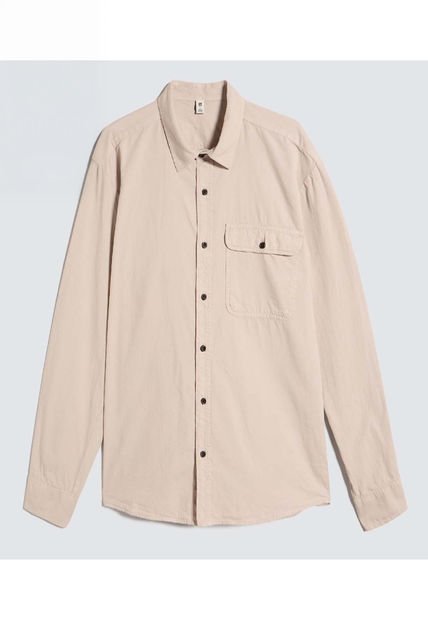Camisa Para Hombre Manga Larga Con Bolsillo Color Beige Marca Ostu #60010763