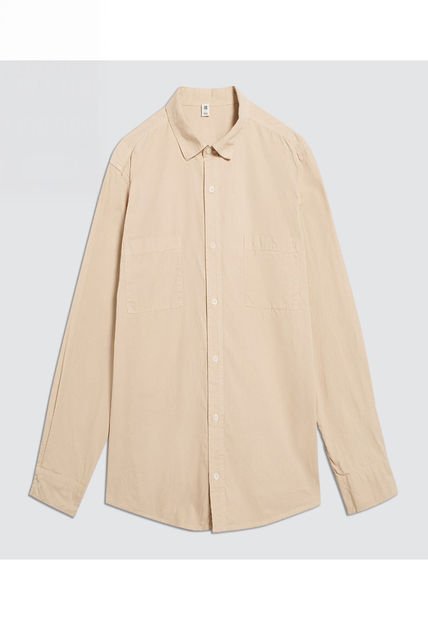 Camisa Para Hombre Manga Larga Con Bolsillo Color Beige Marca Ostu #60010680