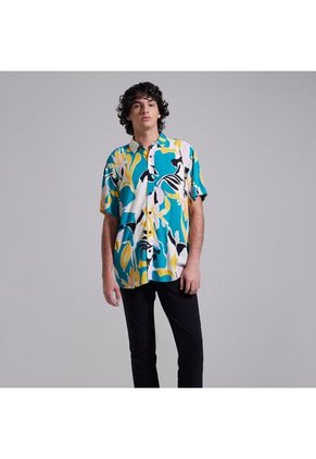 Camisa Para Hombre Manga Corta Sin Bolsillo Color Azul  Marca Ostu #60010548