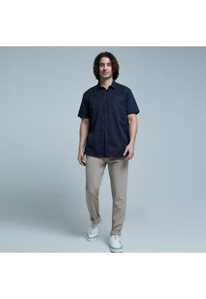 Camisa Para Hombre Manga Corta Con Bolsillo Color Negro Marca Ostu #60010628