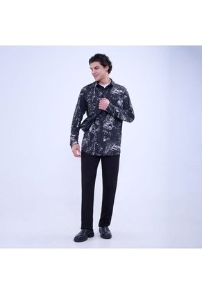 Camisa Para Hombre Manga Larga Sin Bolsillo Color Negro Marca Ostu #60010771