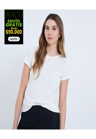 Camiseta Para Mujer Manga Corta Cuello Redondo Color Crema Marca Ostu #40092414 Ostu