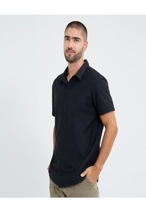 Camisa Para Hombre Sobrecamisa Manga Corta Color Negro Marca Ostu #60010832