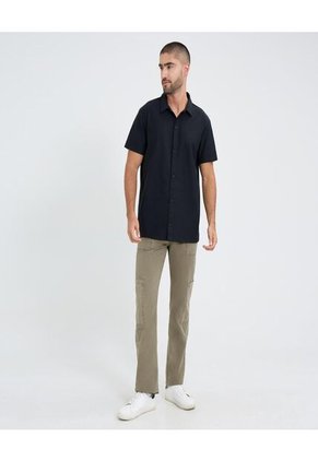 Camisa Para Hombre Sobrecamisa Manga Corta Color Negro Marca Ostu #60010832