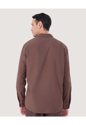 Camisa Para Hombre Manga Larga Con Bolsillo Color Café  Marca Ostu #60010745