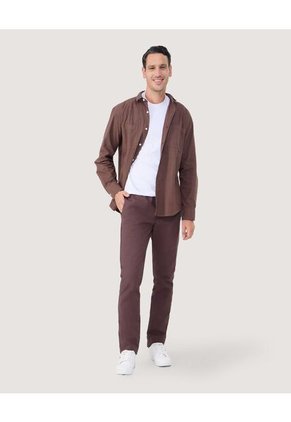 Camisa Para Hombre Manga Larga Con Bolsillo Color Café  Marca Ostu #60010745