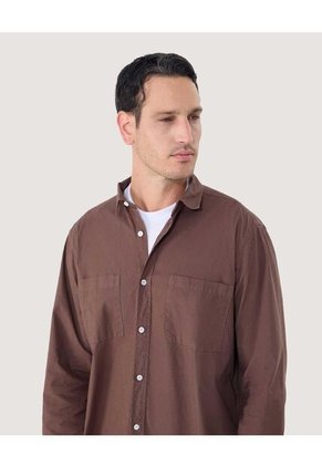 Camisa Para Hombre Manga Larga Con Bolsillo Color Café  Marca Ostu #60010745