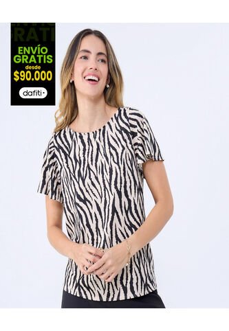 Camiseta Para Mujer Manga Corta Cuello Redondo Color Beige Marca Ostu #40092422 Ostu