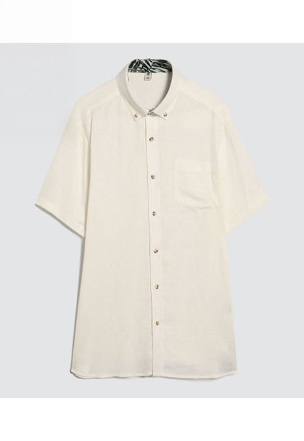Camisa Para Hombre Manga Corta Con Bolsillo Color Crema Marca Ostu #60010755