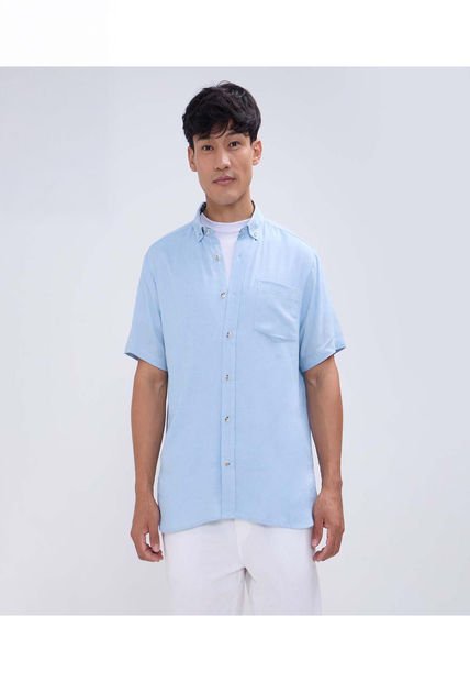 Camisa Para Hombre Manga Corta Con Bolsillo Color Azul  Marca Ostu #60010756