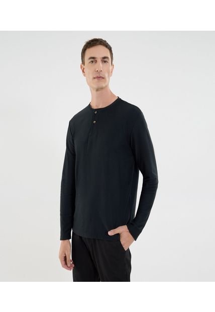 Camiseta Para Hombre Manga Larga Cuello Henley Color Negro Marca Ostu #60091569