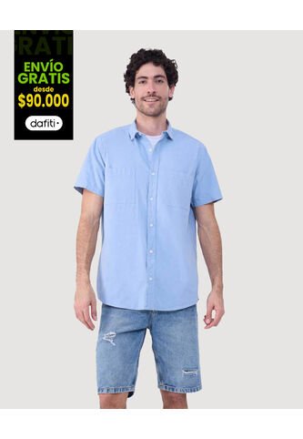 Camisa Para Hombre Manga Corta Con Bolsillo Color Azul Claro Marca Ostu #60010747 Ostu