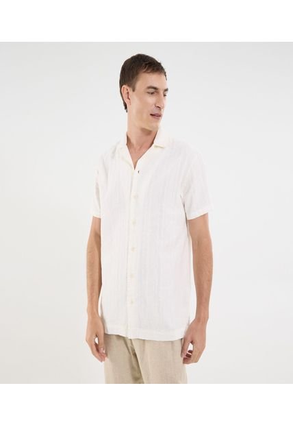 Camisa Para Hombre Manga Corta Sin Bolsillo Cuello Casual M Color Crema Marca Ostu #60010838