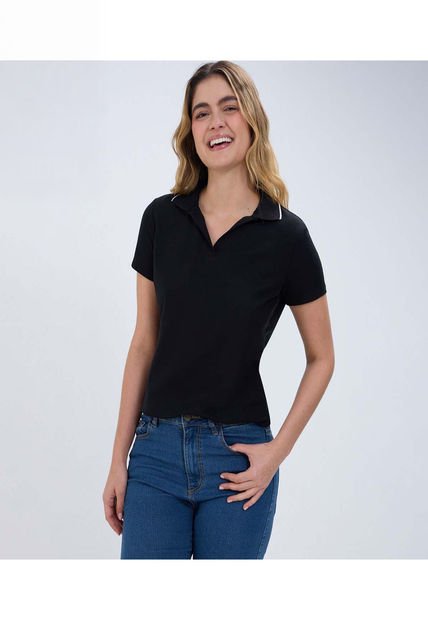 Polo Para Mujer Manga Corta Color Negro Marca Ostu #40110160