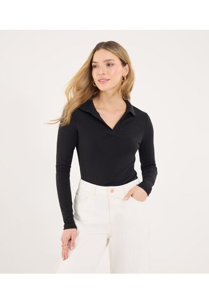 Camiseta Para Mujer Manga Larga Cuello V Color Negro Marca Ostu #40092522