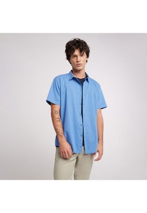 Camisa Hombre Ostu M/C Azul Algodón