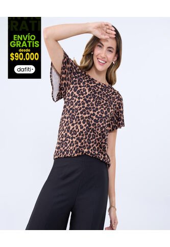 Camiseta Para Mujer Manga Corta Cuello Redondo Color Café  Marca Ostu #40092421 Ostu