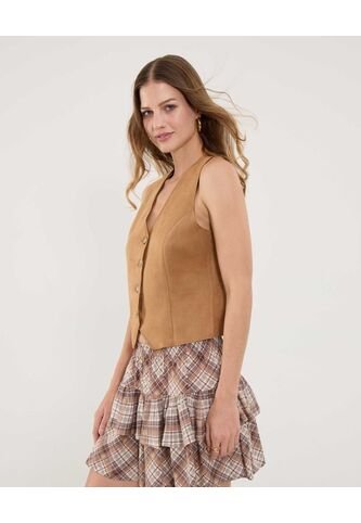 Chaleco Para Mujer Plano Color Camel Marca Ostu #40250026 Ostu
