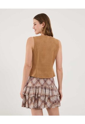 Chaleco Para Mujer Plano Color Camel Marca Ostu #40250026