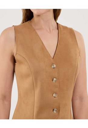 Chaleco Para Mujer Plano Color Camel Marca Ostu #40250026