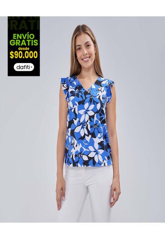 Blusa Para Mujer Manga Sisa Color Azul  Marca Ostu #40120990 Ostu