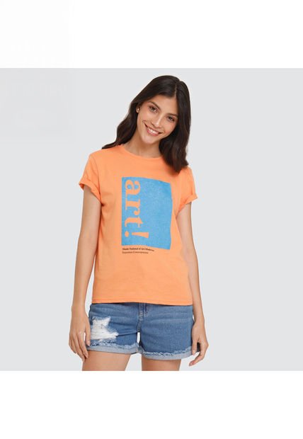 Camiseta Para Mujer Manga Corta Color Naranja Marca Ostu #40091566