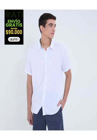 Camisa Para Hombre Manga Corta Sin Bolsillo Cuello Casual M Color Blanco Marca Ostu #60010807 Ostu