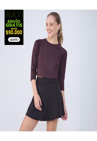 Crop Top Para Mujer Manga 3/4 Color Café  Marca Ostu #40092292 Ostu