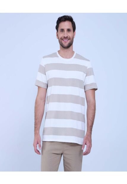 Camiseta Para Hombre Manga Corta Color Beige Marca Ostu #60091422
