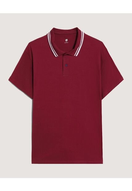 Polo  Para Hombre Cuello Tejido Sin Bolsillo Color Vino Marca Ostu #60110902