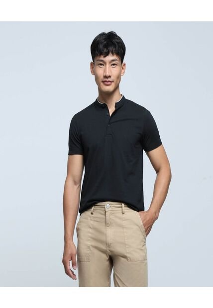 Polo Para Hombre Cuello Mao Sin Bolsillo Color Negro Marca Ostu #60110611