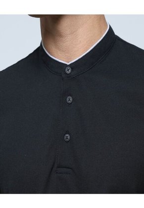 Polo Para Hombre Cuello Mao Sin Bolsillo Color Negro Marca Ostu #60110611