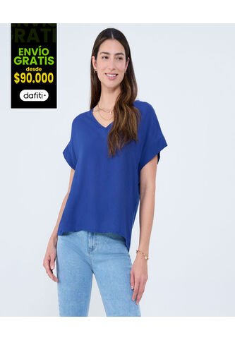 Blusa Para Mujer Manga Corta Color Azul Rey Marca Ostu #40121061 Ostu