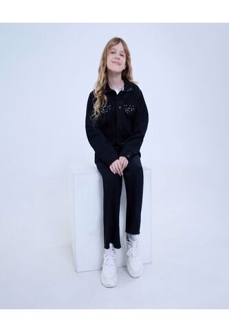 Chaqueta Para Niña Trucker Color Negro Marca Ostu #90080041 Ostu