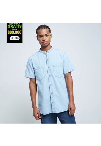 Camisa Para Hombre Manga Corta Con Bolsillo Color Azul Claro Marca Ostu #60010705 Ostu