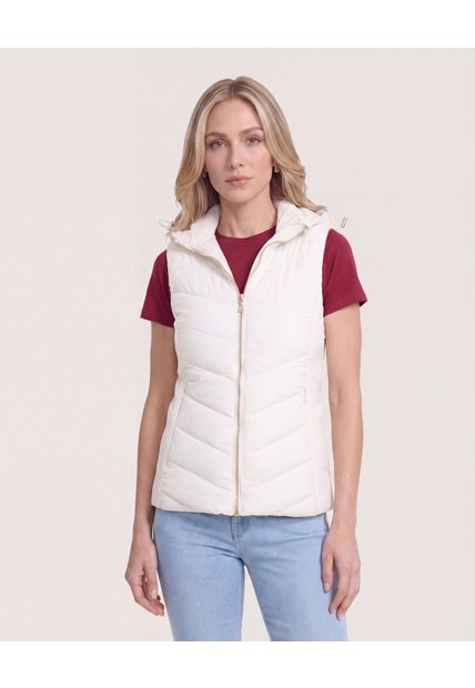 Chaleco Acolchado Unicolor  Para Mujer Blanco Ostu