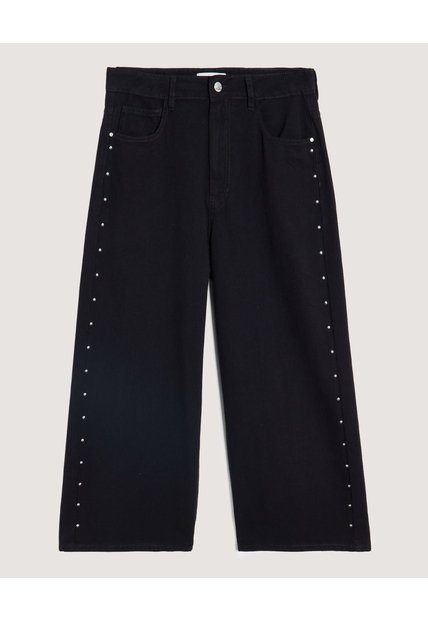 Jean Culotte Con Taches  Para Mujer Negro Ostu