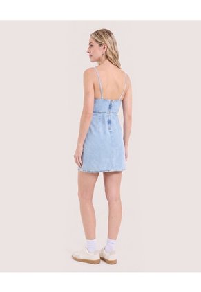 Vestido Corto Denim Tiras Delgadas Para Mujer Azul Ostu