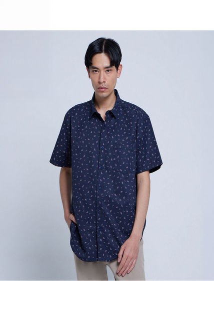Camisa Para Hombre Manga Corta Con Bolsillo Color Azul Medio Marca Ostu #60010626